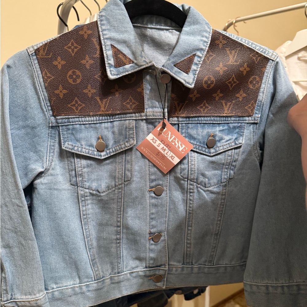 Louis Vuitton Light Blue Denim Jacket with Brown Monogram